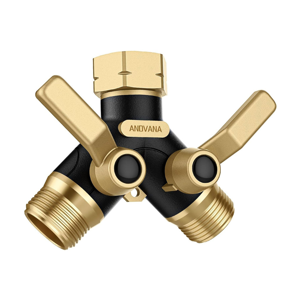 Hose Splitter 2 Way Heavy Duty, Garden Hose Splitter- Full Metal Body Y Type with Dual Shut Off Valves, 3/4" Standard