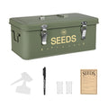 Metal Seed Storage Box with Safety Locks, Large 4-Compartment Seed Organizer Kit with 30 Envelopes, 30 Plant Labels & 5 Plastic Bottles1 Mark Pen, Lockable Seed Saving Bin for Gardeners