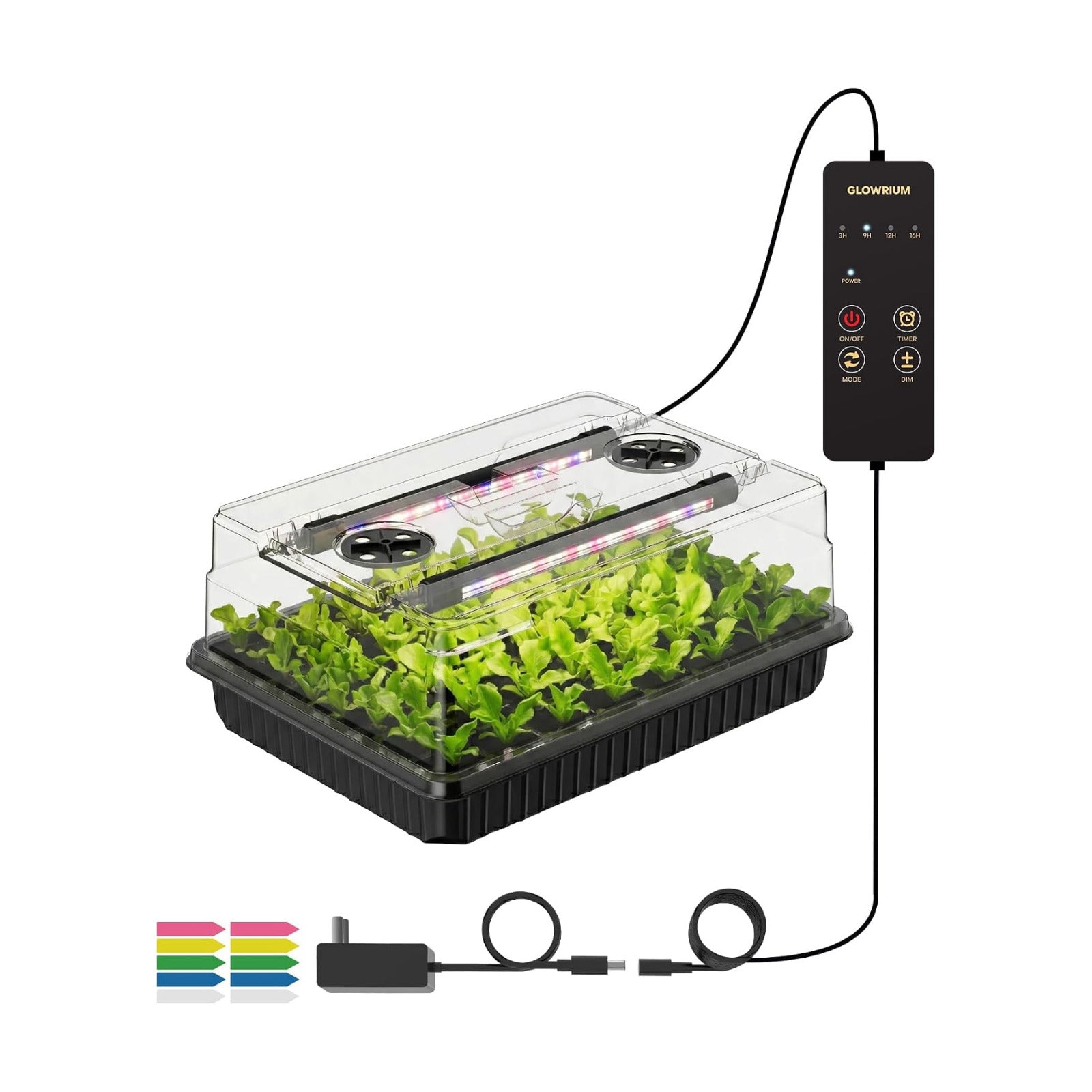 Seed Starter Tray with Grow Lights, 54-Cell Plant Germination | 4.3" Humidity Dome, Indoor Seedling Starter Tray with