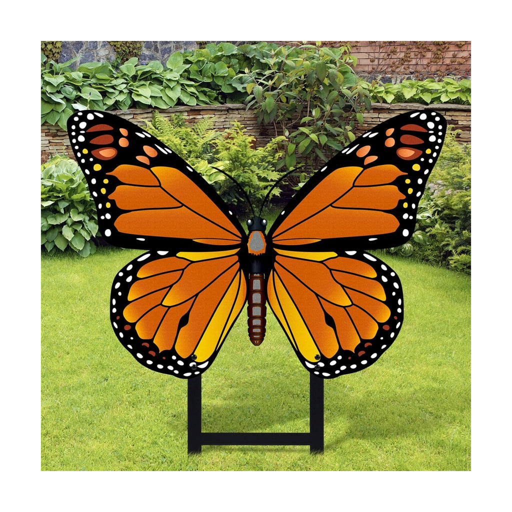 1 Pcs Orange Butterfly Metal Garden Stake 16.5'' Outdoor Decor