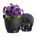 Self Watering Pots with Drainage Holes, 2 Pack 10 Inch Plant Pots with Water Level Indicator Deep Reservoir, Large Plastic Planter for Indoor Outdoor Plants - Black