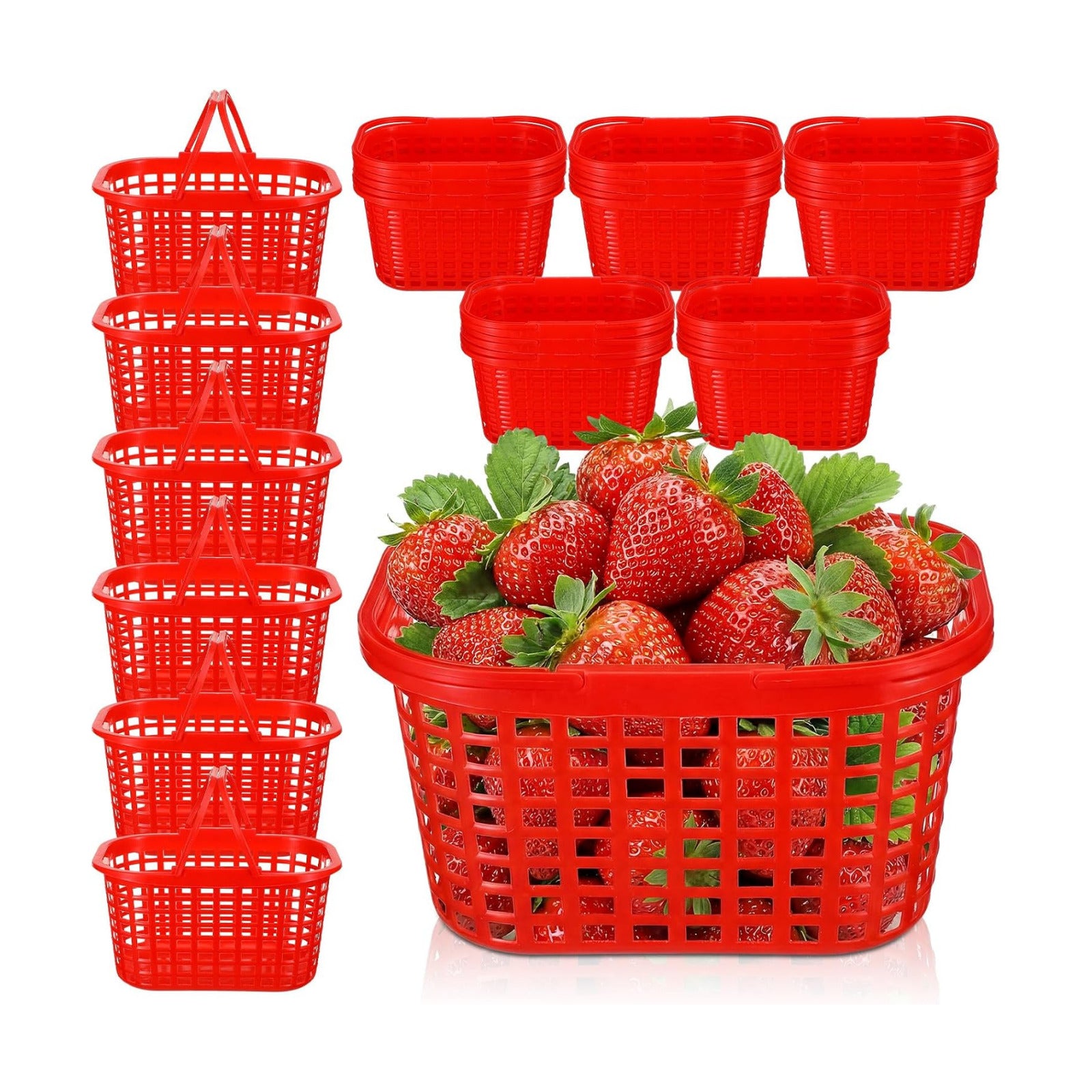 Sliner 30 Pack Berry Picking Baskets with Handle 2 Pint Plastic Strawberry Baskets for Harvesting Stackable Fruit