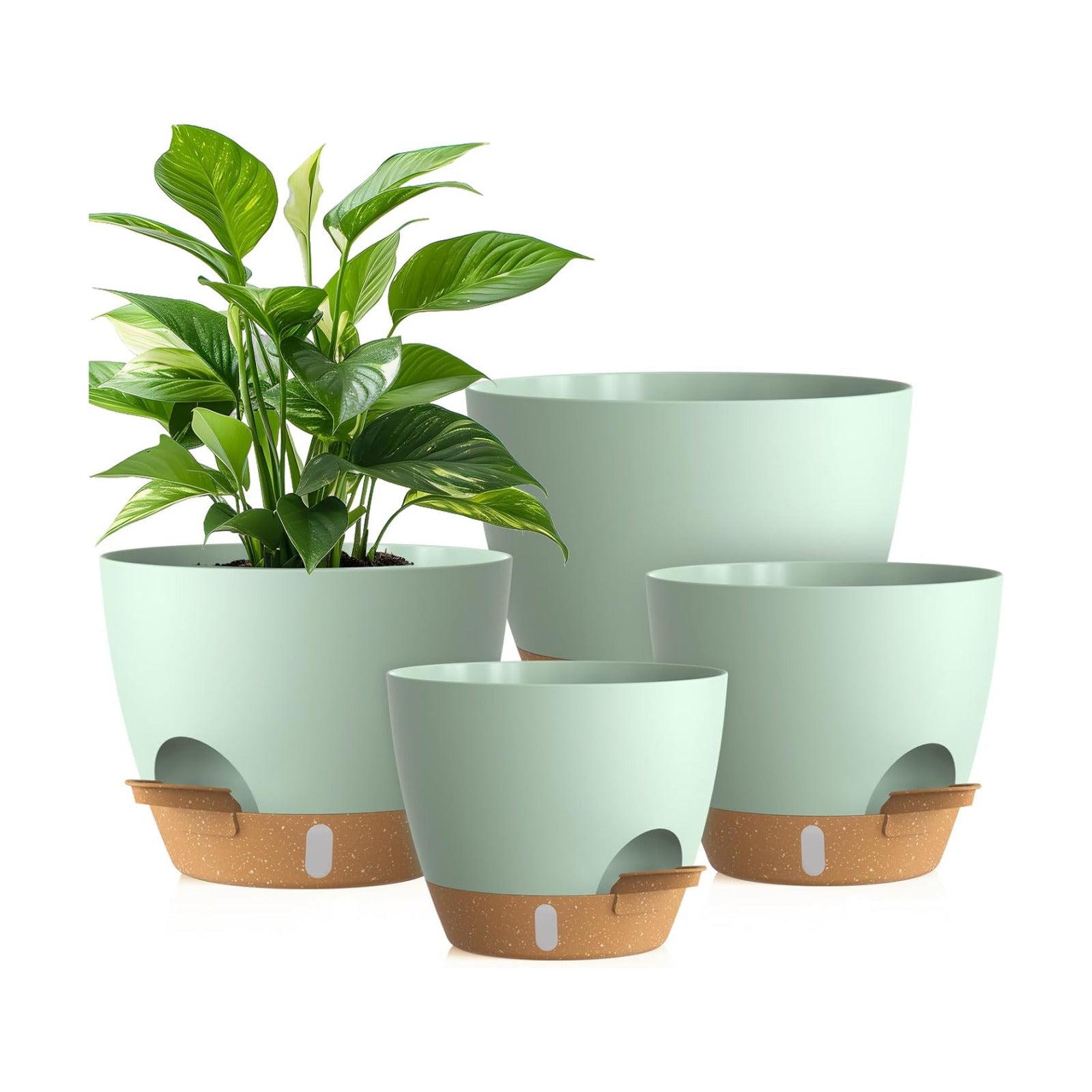 Plant Pots, 4 Pack 12/10/9/8 Inch Self Watering Pots with Drainage Holes, Water Level Indicator Deep Reservoir, Large