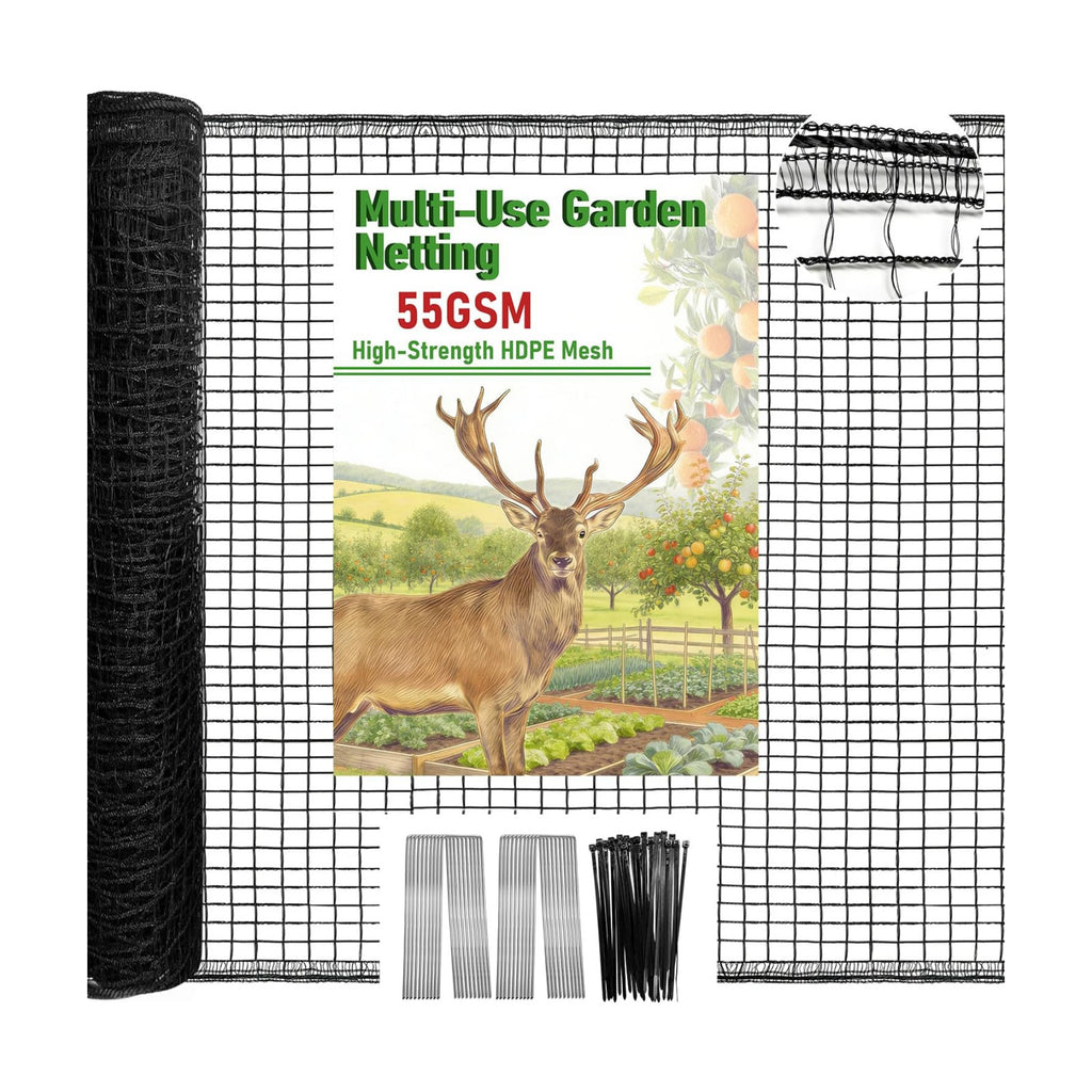 4 x 75ft Deer Fence Netting, Heavy Duty Plastic Mesh Fence Deer Netting, 55GSM Deer Fence for Garden, Reinforced Edges