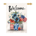Patriotic Fourth of July House Flag Welcome Red White and Blue Mason Jar Flowers Garden Flags American Flag Floral Farmhouse Outdoor for Independence Day Memorial Day Veterans Day 28 x 40 Inch