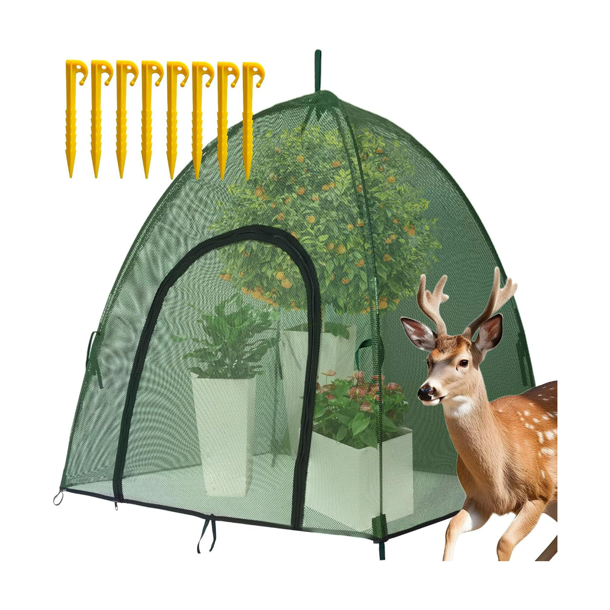 Plant Mesh Cover for Garden Protection - 59" x 59" x 60" Reusable Plant Tent Cage with Zipper & Stakes, Pest Guard Netting for Vegetables, Fruits, Flowers, Small Animals & Poultry 1PCS