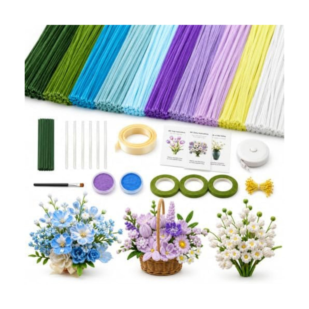 Pipe Cleaner Flower Kit, 1000 PCS Chenille Stems in 10 Colors with Tools