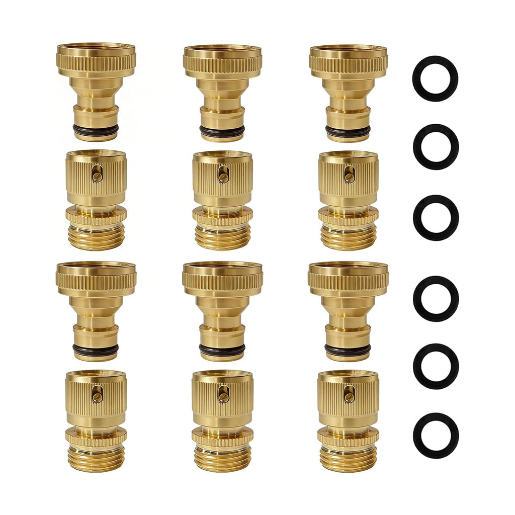 3/4 Inch GHT Solid Brass Garden Hose Quick Connect Fittings, Water Hose Connectors with Leak-Proof Seal for Outdoor