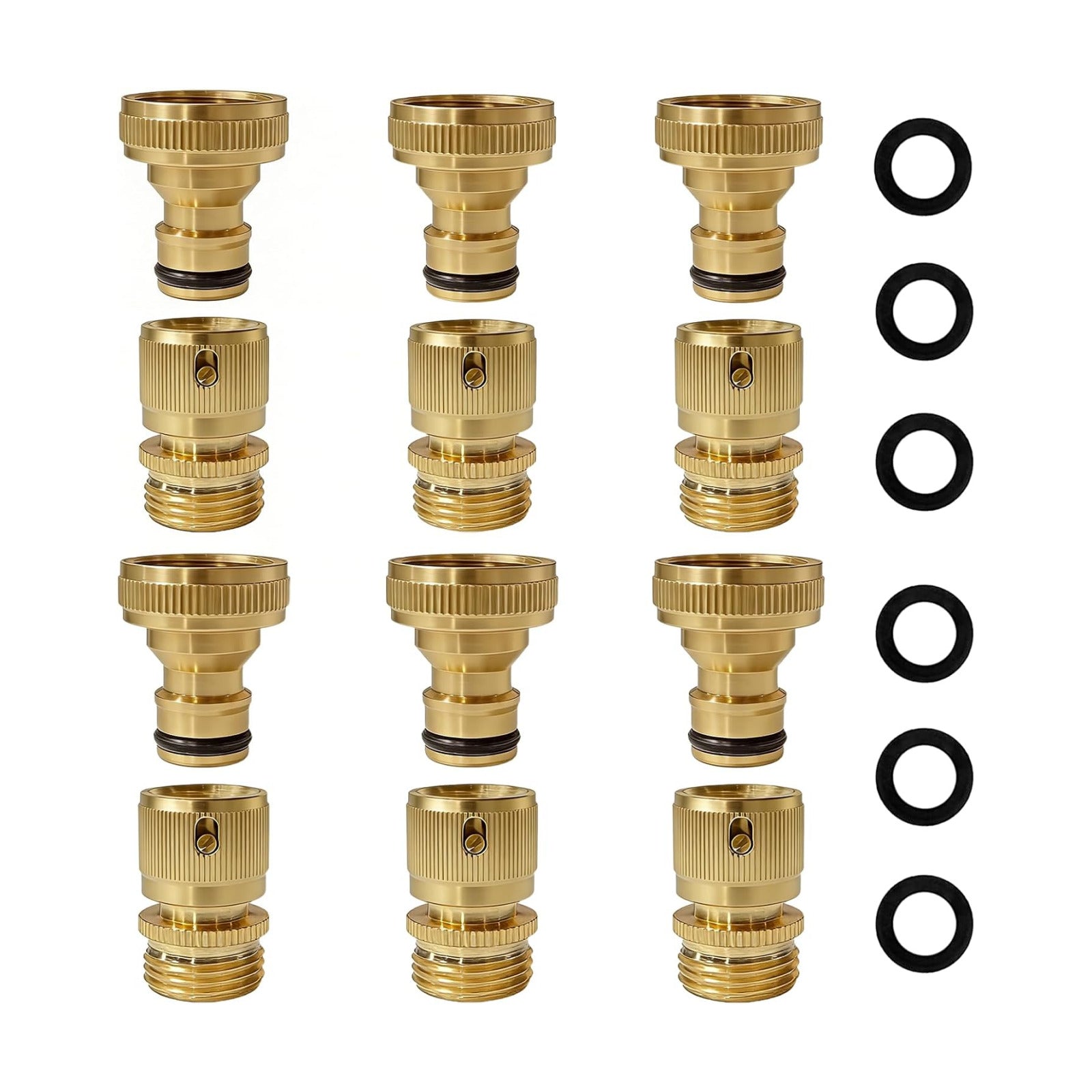 3/4 Inch GHT Solid Brass Garden Hose Quick Connect Fittings, Water Hose Connectors with Leak-Proof Seal for Outdoor