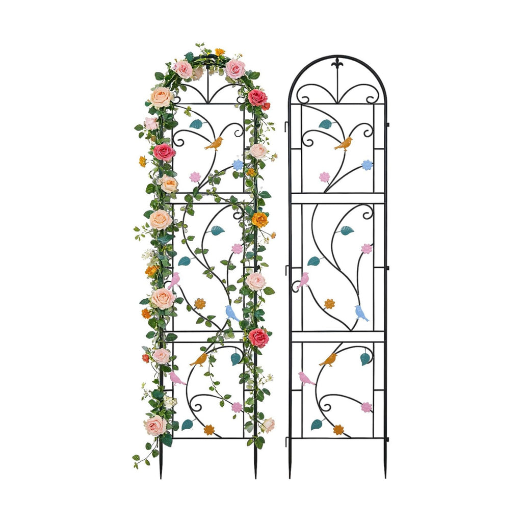unho 2 Pack 84x19in Garden Trellis Iron Arch for Climbing Plants Outdoor | Decoration Trellis with Black Metal Coating