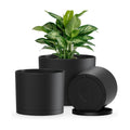 Plant Pots, 10/9/8 Inch 3 Pack Cylindrical Flower Pots with Drainage Holes and Saucers, Plastic Planters for Outdoor