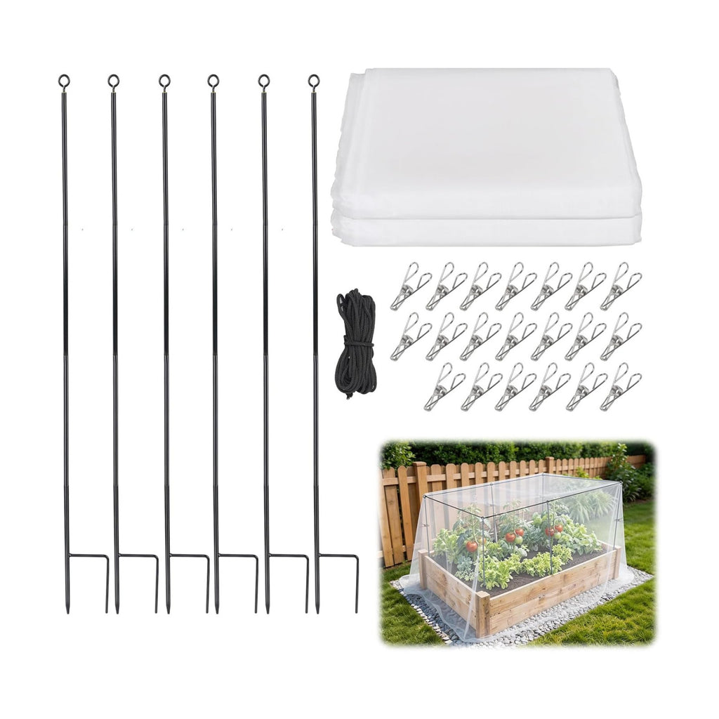 Metal Garden Netting Kit for Raised Beds 10x13FT 100-Mesh Fine Netting with 6 Sets 2.6FT Metal Stakes and Ropes Insect