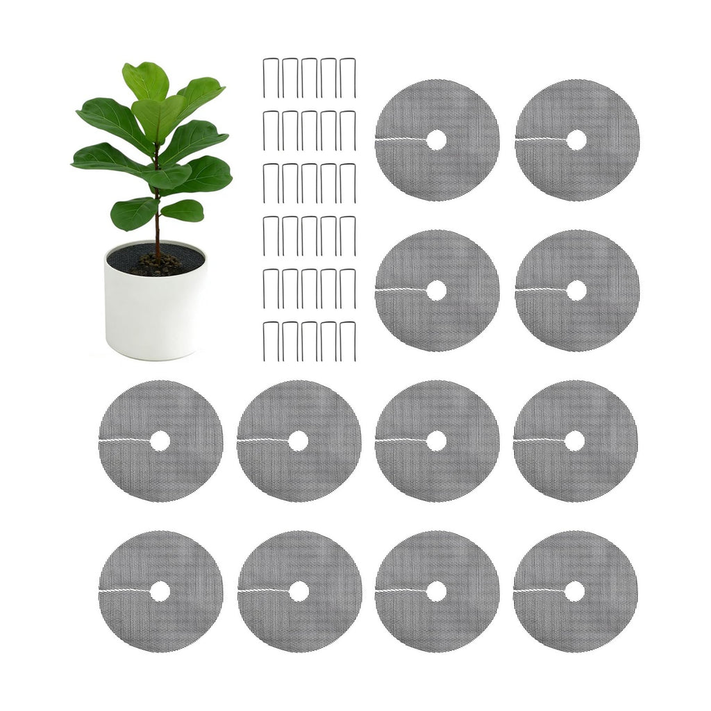 12Pcs Plant Pot Grids, 11.8 Inch Cuttable Plant Pot Soil Covers Protectors with 30 Metal Nails, Protector from Cats