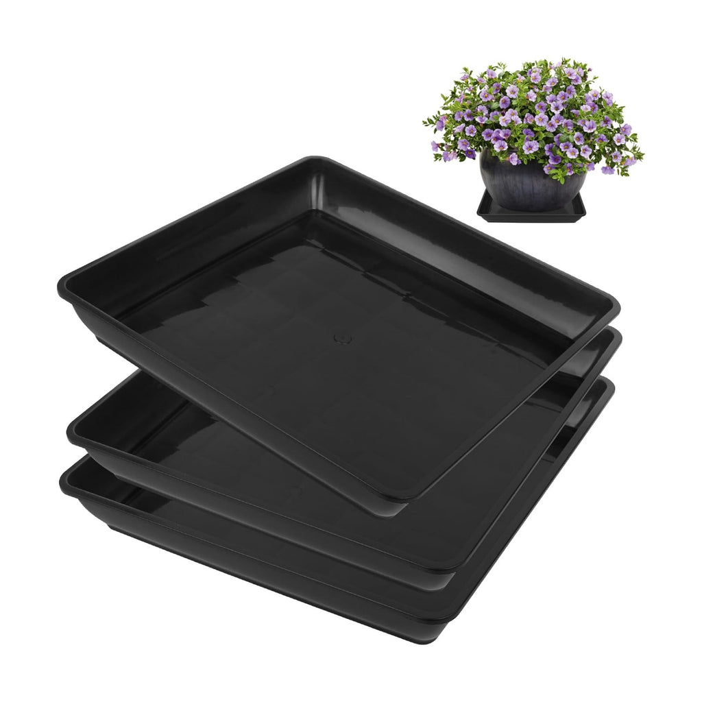 3 Pack 14 Inch Square Plant Saucer, Heavy Duty Plastic Plant Drip Trays for Pots, Durable Flower Pot Saucers for Indoor
