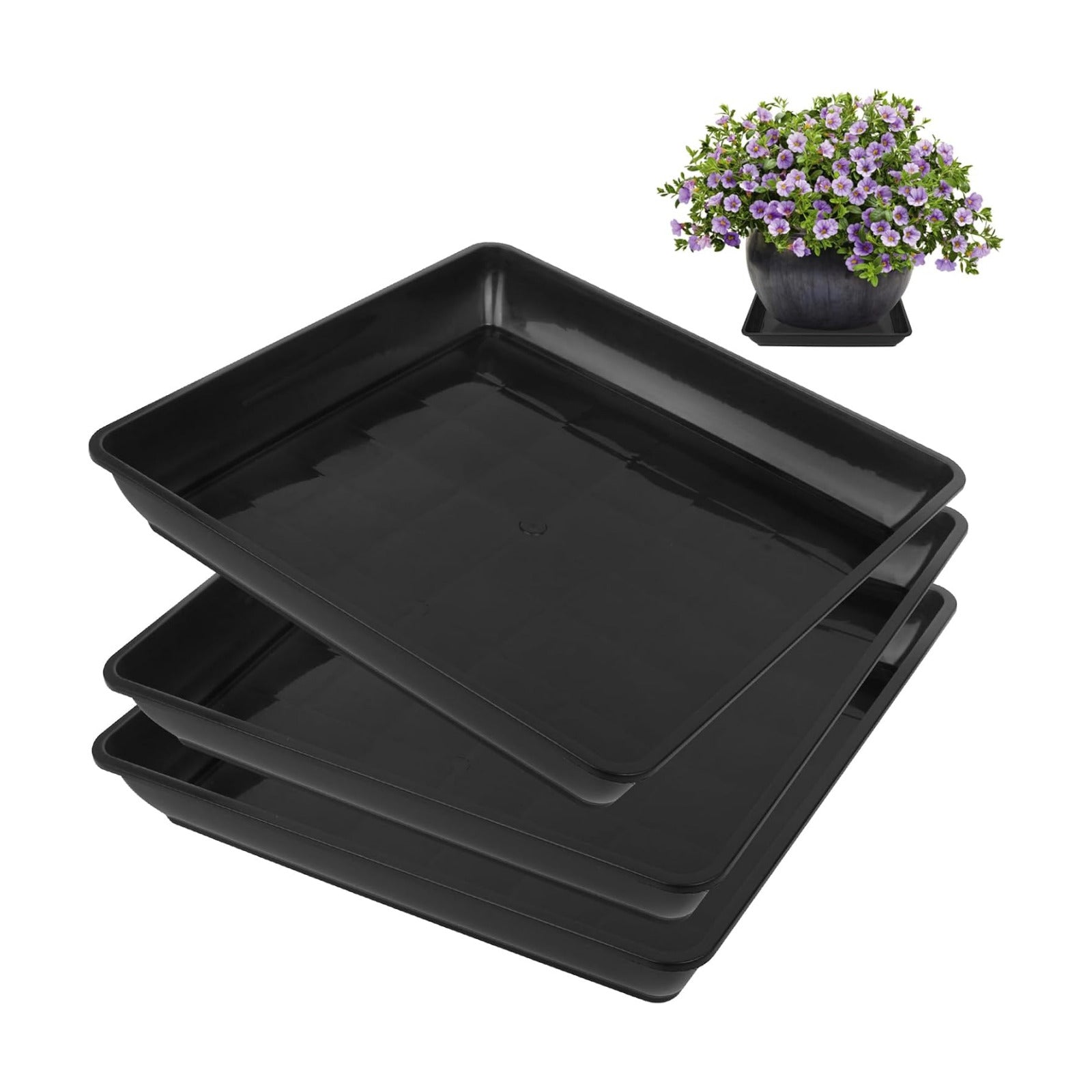 3 Pack 14 Inch Square Plant Saucer, Heavy Duty Plastic Plant Drip Trays for Pots, Durable Flower Pot Saucers for Indoor