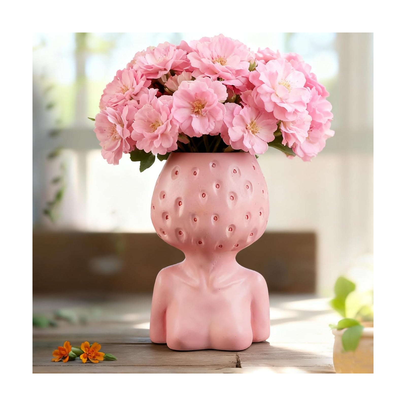 Female Body Vase, Strawberry Face Planter for Decor, Unique Cute Head Planter Pot Bust Planter with Drainage Hole