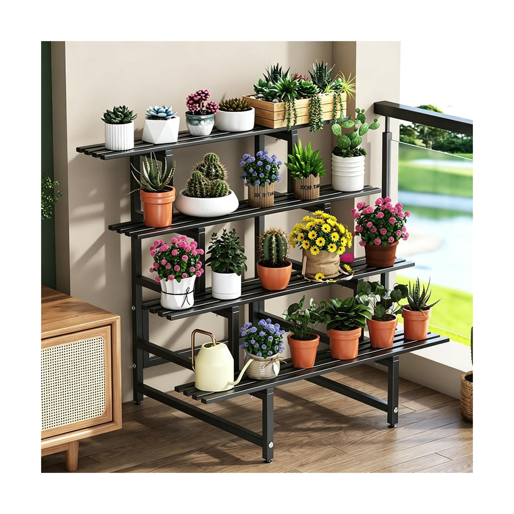 DYRABREST 4 Tier Metal Plant Stand, 39.4 Inch Tall Black Iron Garden Display Shelf for Indoor Outdoor, Heavy Duty