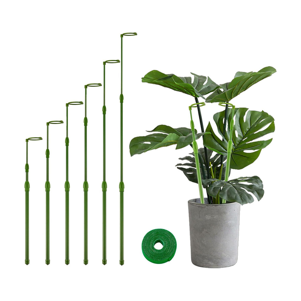Yhtpouqe 6 Pack Extendable Plant Stakes, 16.5-42.5 Inch Plant Stakes for Indoor Outdoor, Adjustable Monstera Plant Support Sticks with Clips for Clombing Plants, Vine, Orchid, Tomato, Vegetables