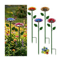 4 Pack Sunflower Flower Bee Watering Station with 20 Glass Beads | Bee Bath for Garden, Metal Bee Water Feeder with
