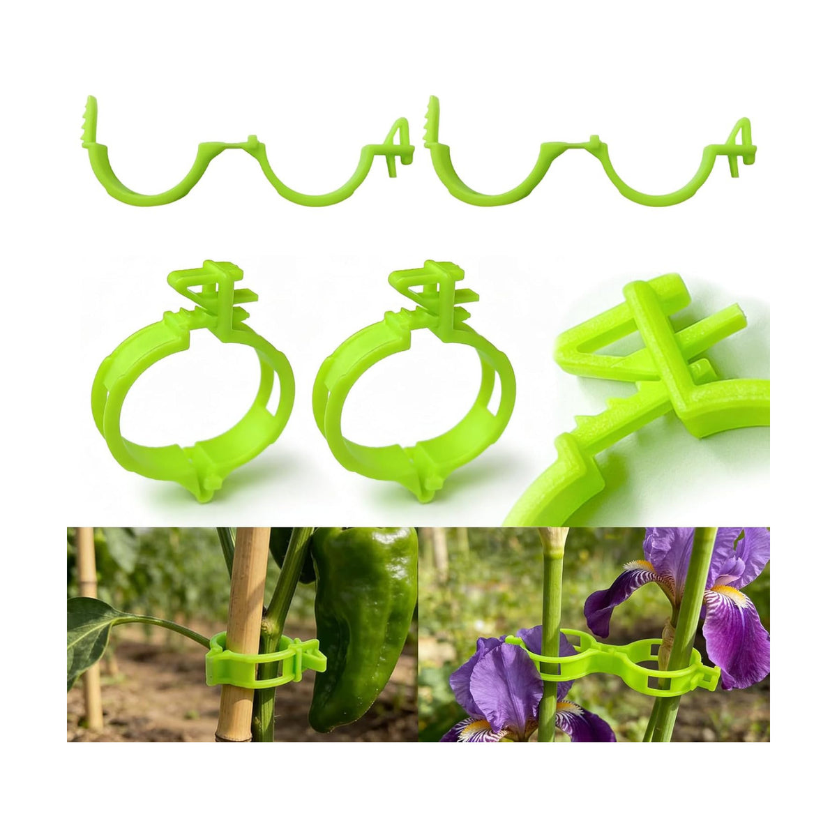 150 Pcs Plant Support Clips,Tomato Clips for Climbing Plants/String Trellis,with 3 Adjustable Ties for Gardening,Outdoor Vine Clips,Garden Clips for Plants Grape and Vine Vegetables Bright Green