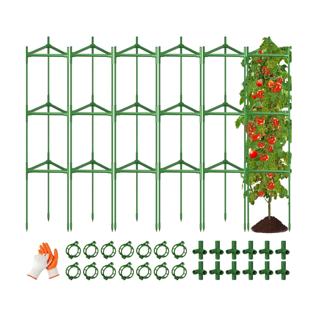 6 Pack Large Tomato Cage for Garden Up to 49" H X 16" W Metal Plant Support Stakes with Clips Triangle Pea Cages