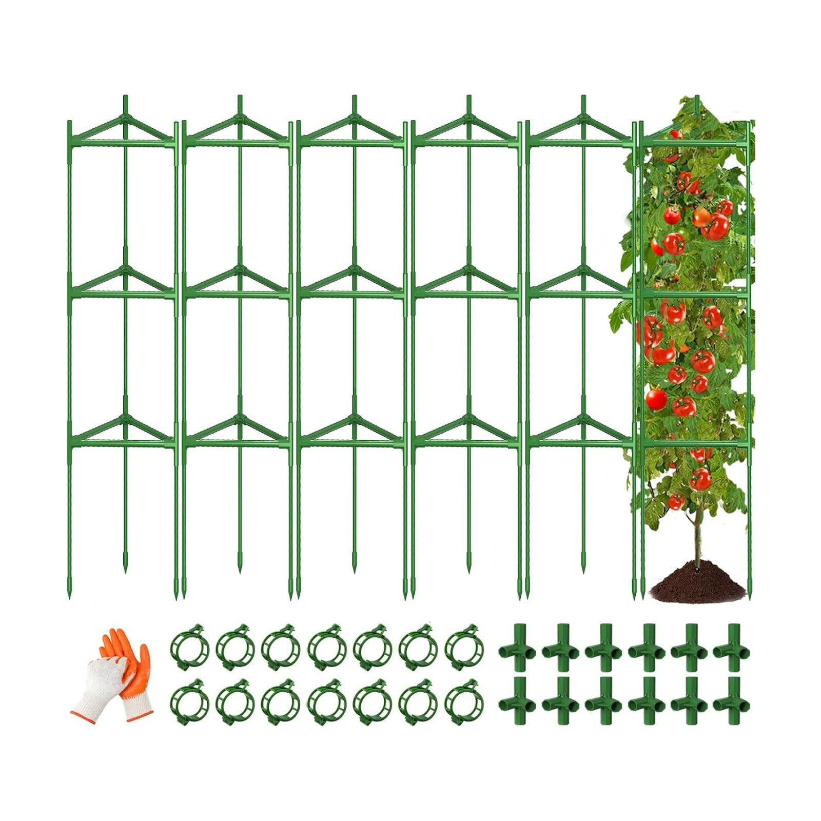 6 Pack Large Tomato Cage for Garden Up to 49" H X 16" W Metal Plant Support Stakes with Clips Triangle Pea Cages