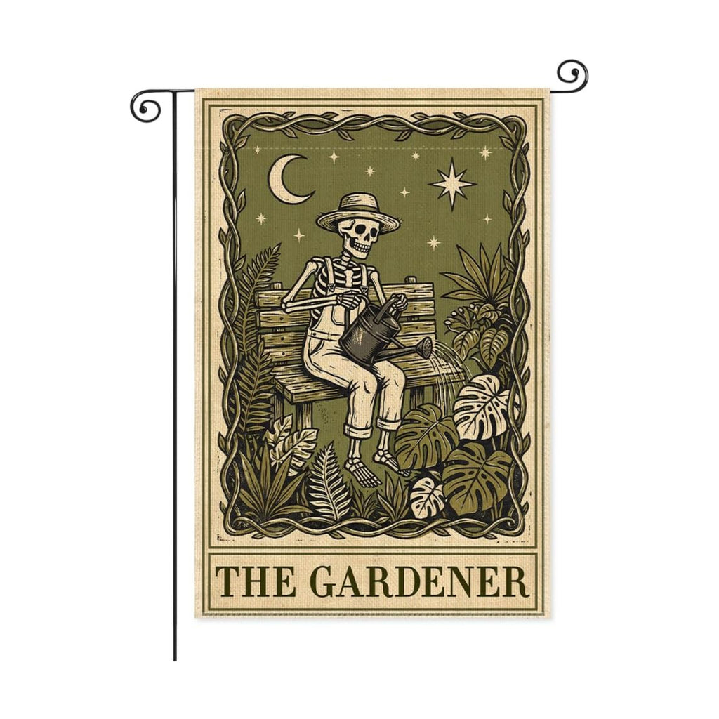 The Gardener Garden Flags for Outside, Gothic Garden Flag for Plant Lover, Spooky Yard Banner for Gardener, Funny Skeleton Planting Lawn Yard Sign Decor, Halloween Gifts for Family Friends