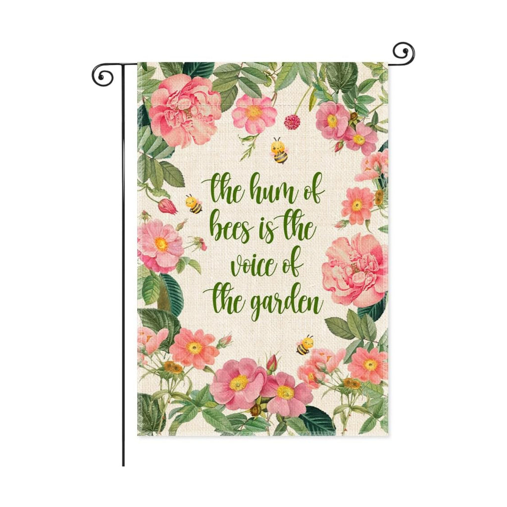 The Hum Of Bees Is The Voice Of The Garden Flags for Outside, Bees Friendly Garden Flag, Honey Bee Floral House Banner, National Pollinator Week Yard Sign Decor, Gardening Gifts for Bee Lover