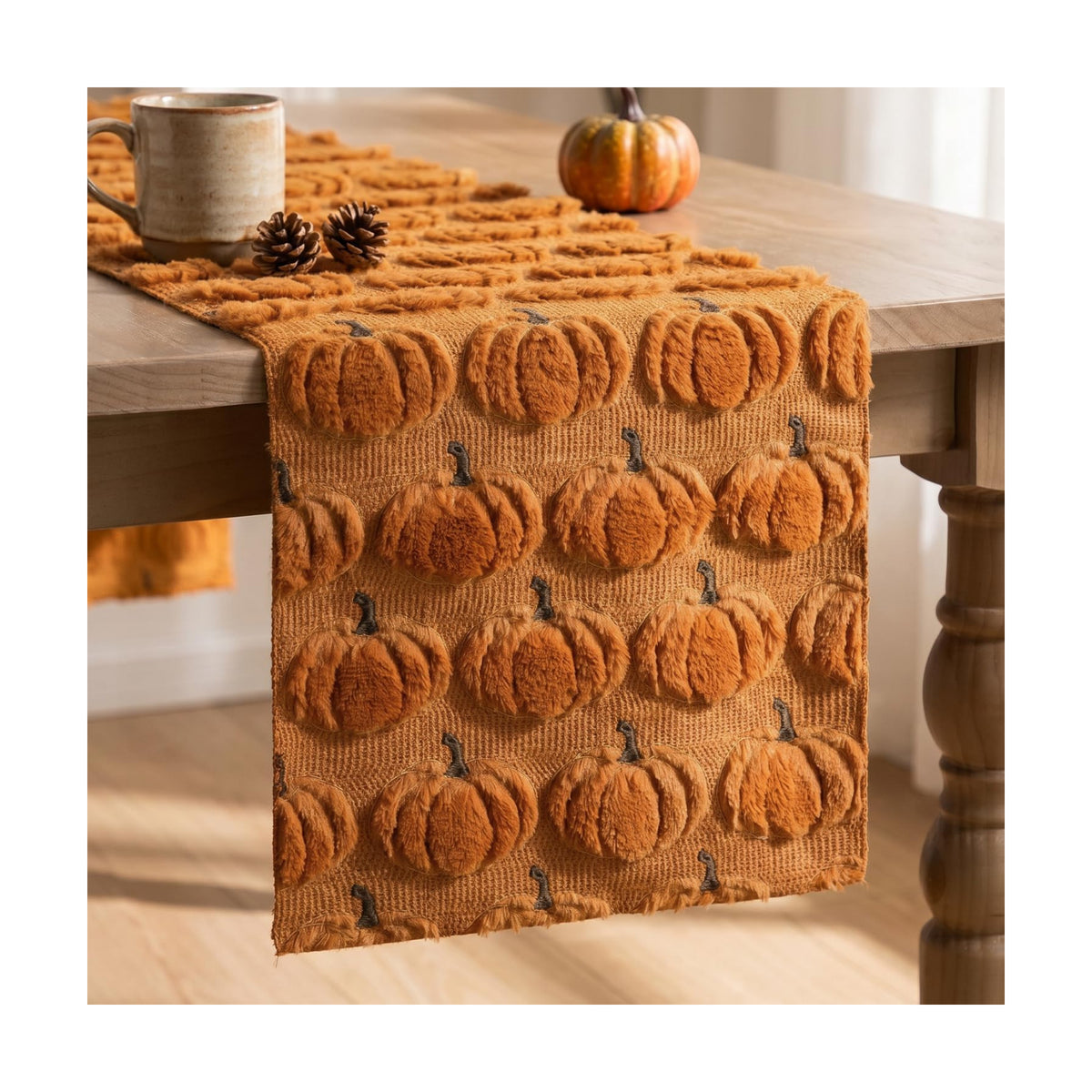 Artoid Mode Caramel Soft Faux Fur Fall Table Runner 13x90 Inch