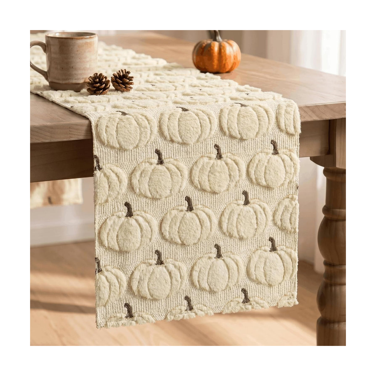 Artoid Mode Beige Soft Faux Fur Fall Table Runner 13x108 Inch
