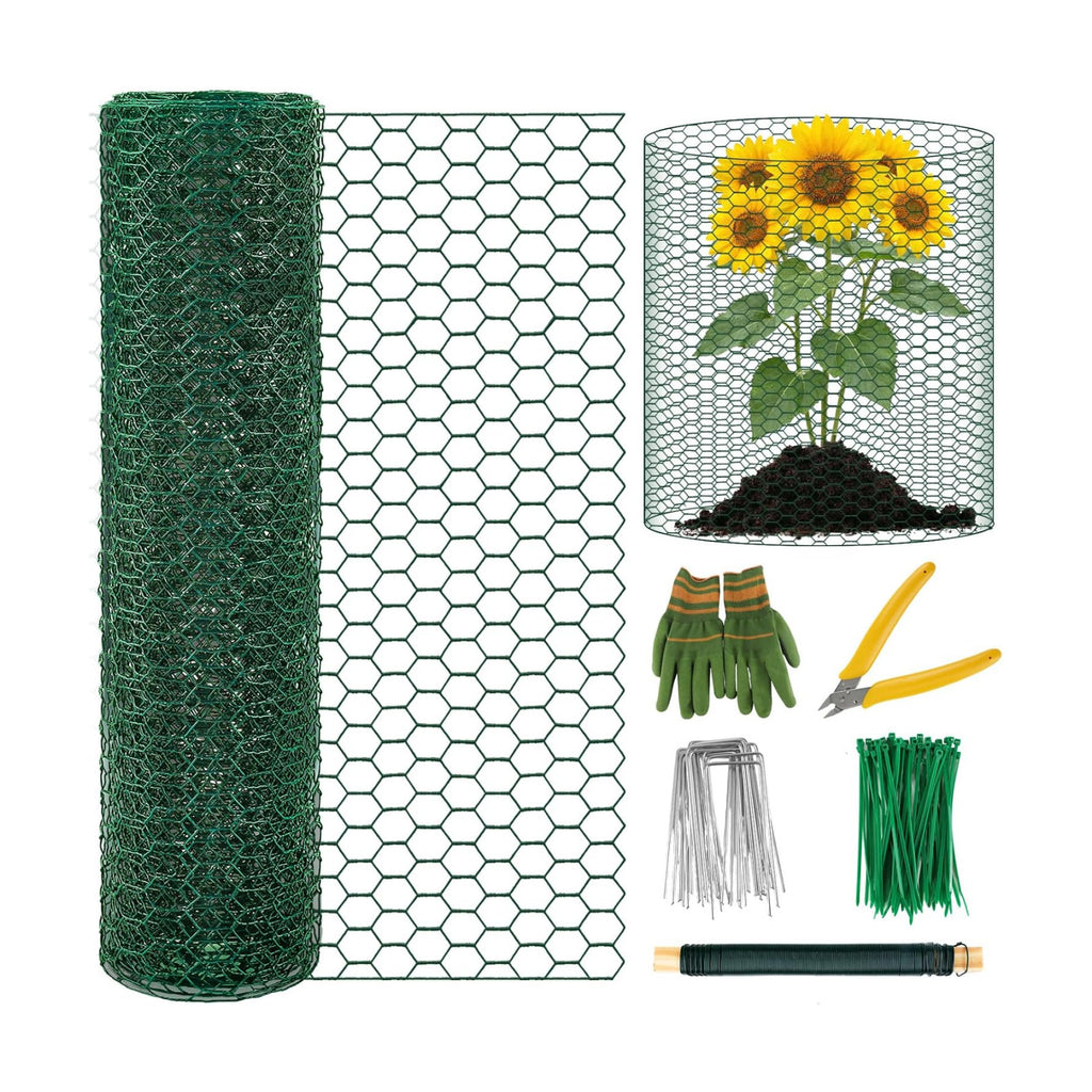 Convivium Plant Protectors from Animals, 0.8mm Free-Cut Green Chicken Wire Mesh, PVC Coated Tree Trunk Guard & Garden