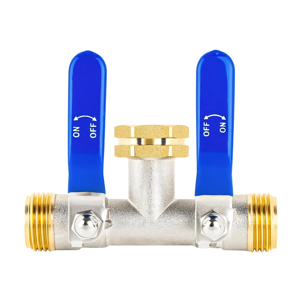 EJW Hose Splitter 2 Way, Garden Hose Splitters, 2 Way Faucet Splitter, Water Spigot Splitter, RV Brass Hose Splitter