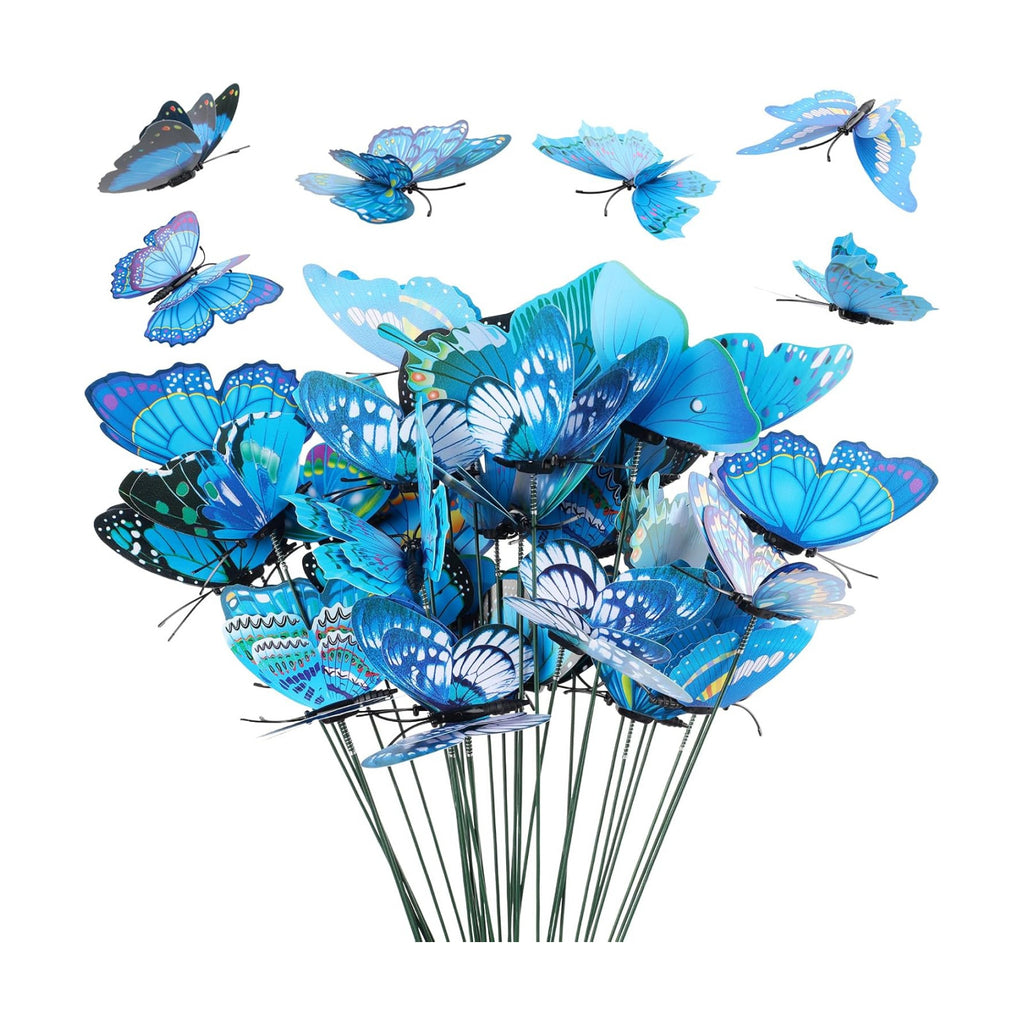 30PCS Blue Butterfly Decorations Artificial Garden Stakes for Garden Decor
