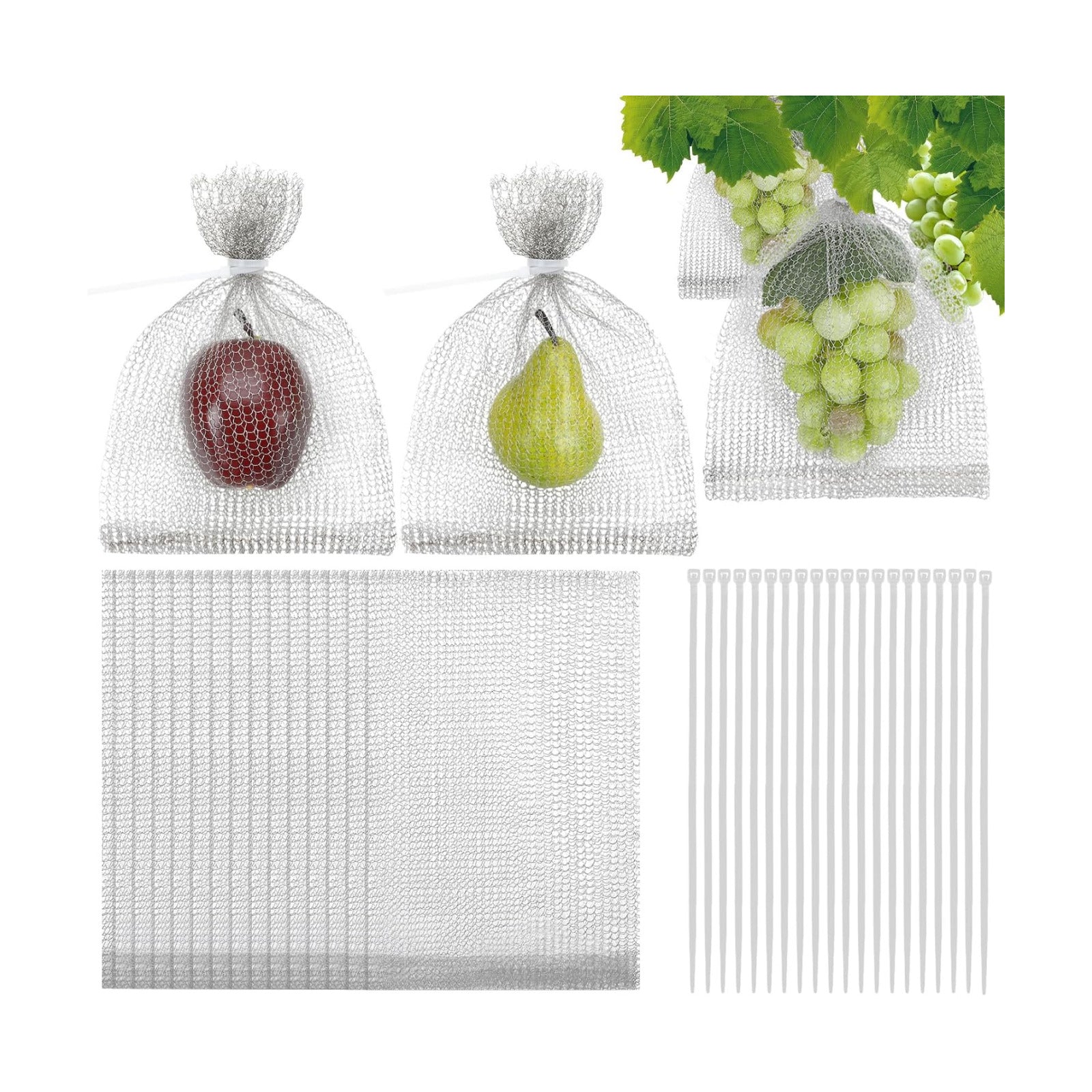 30 Pack 8 x 12 Inches Fruit Protection Wire Mesh Bags | Stainless Steel Wire Mesh, Orchard Garden Vegetable Fruits