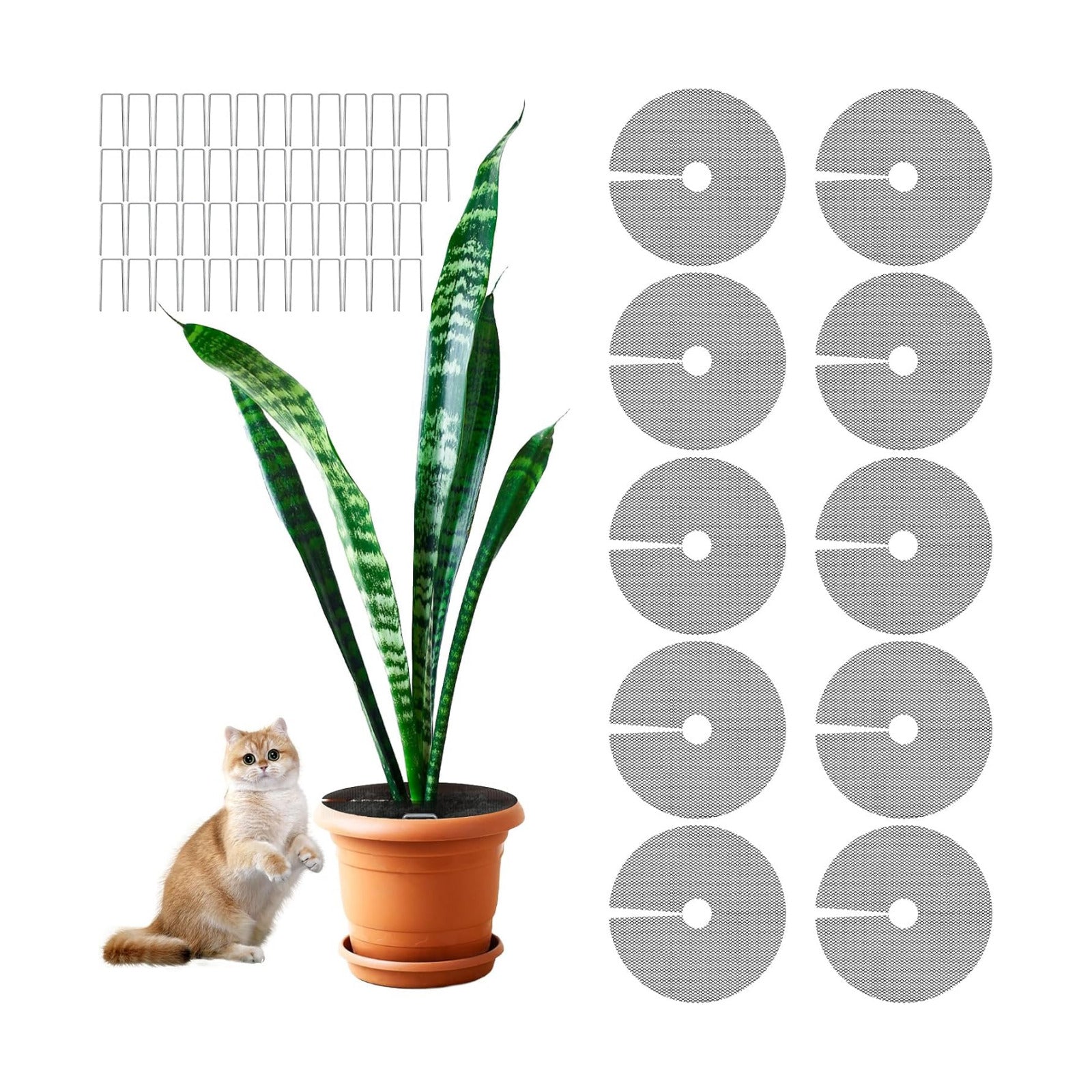 10Pcs Plant Pot Grids,11.8Inch Plant Pot Cover with 30 U-Shaped Nails, Cat Proof Protector for Potted Plants,Dig-Free