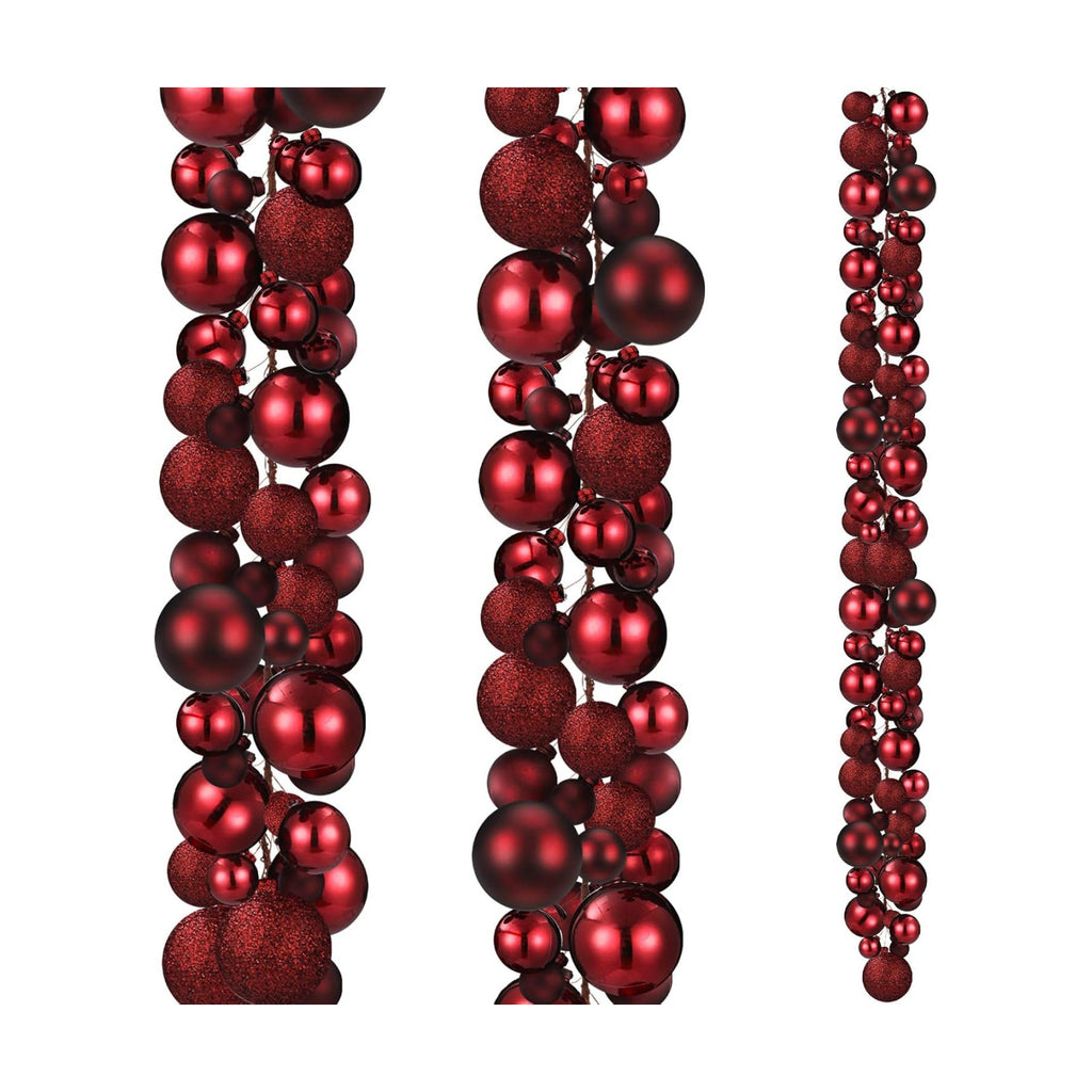 2 Pcs 9 ft Christmas Ball Ornament Garland, Burgundy