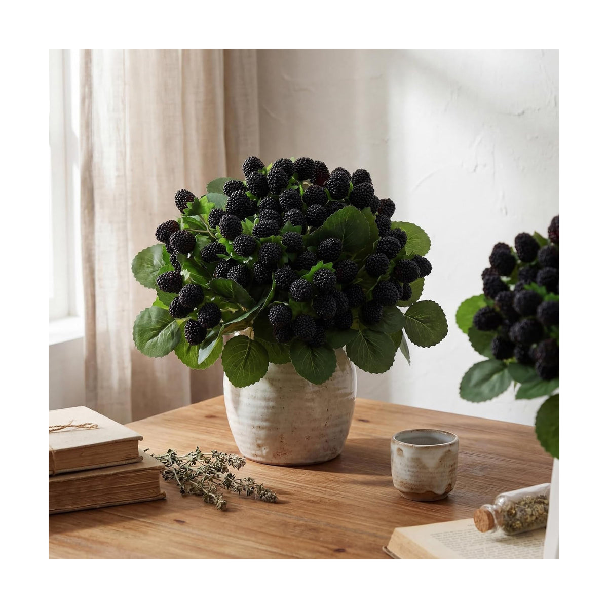 Hoteam 5 Pcs Artificial Raspberries Stems 11 Inch with Leaves, Black