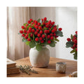 Hoteam 10 Pcs Artificial Raspberries Stems 11 Inch with Leaves, Red