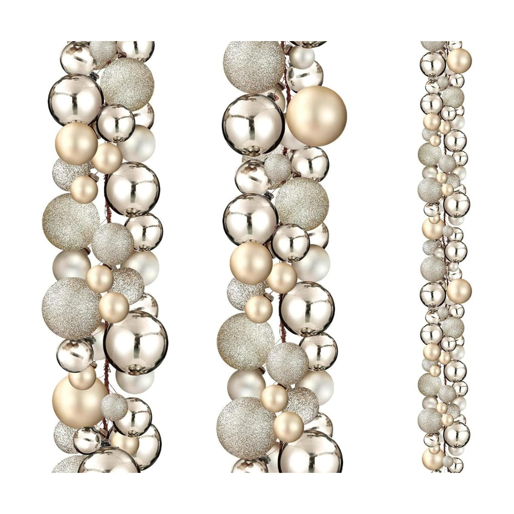 2 Pcs 15 ft Christmas Ball Ornament Garland, Champagne Gold