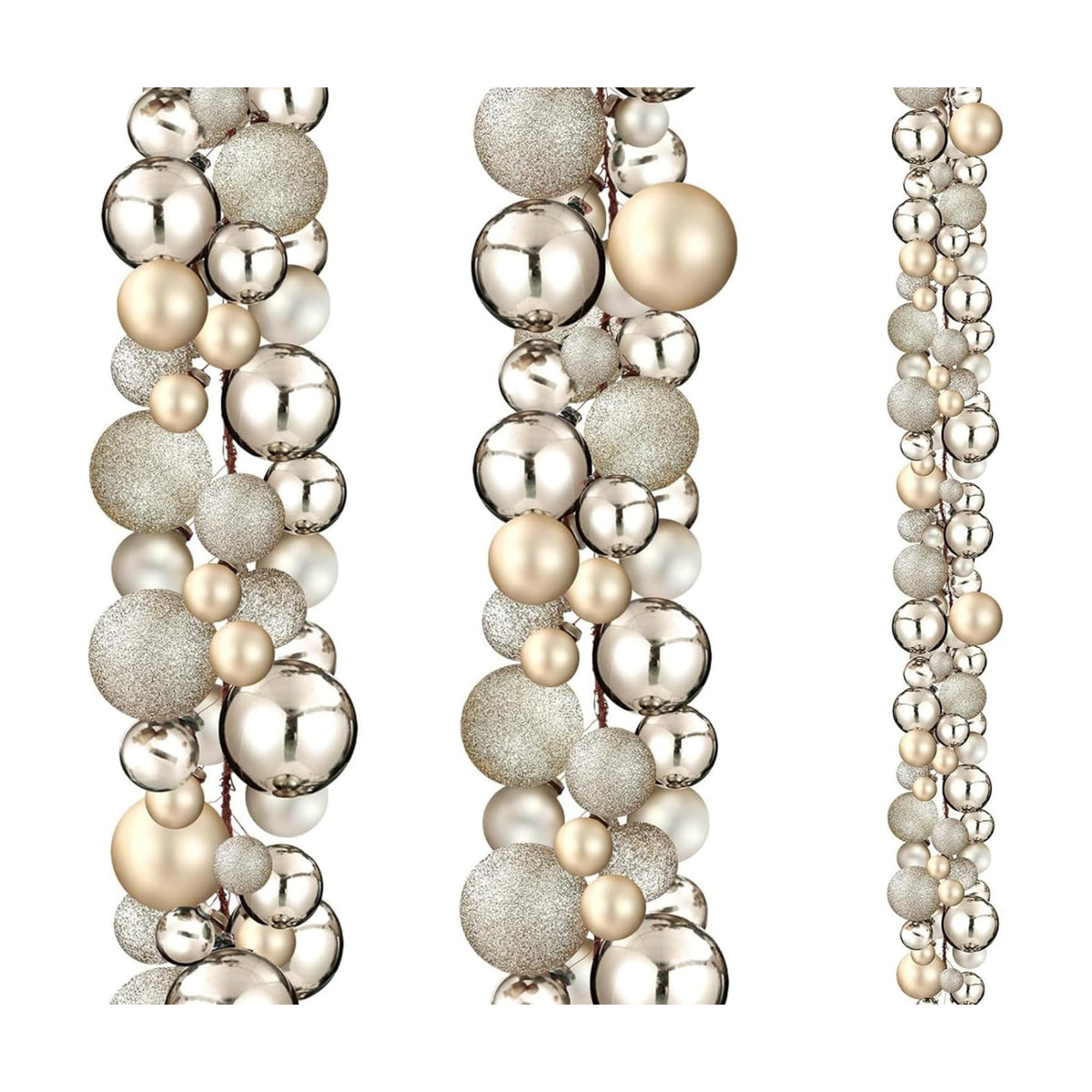 2 Pcs 15 ft Christmas Ball Ornament Garland, Champagne Gold