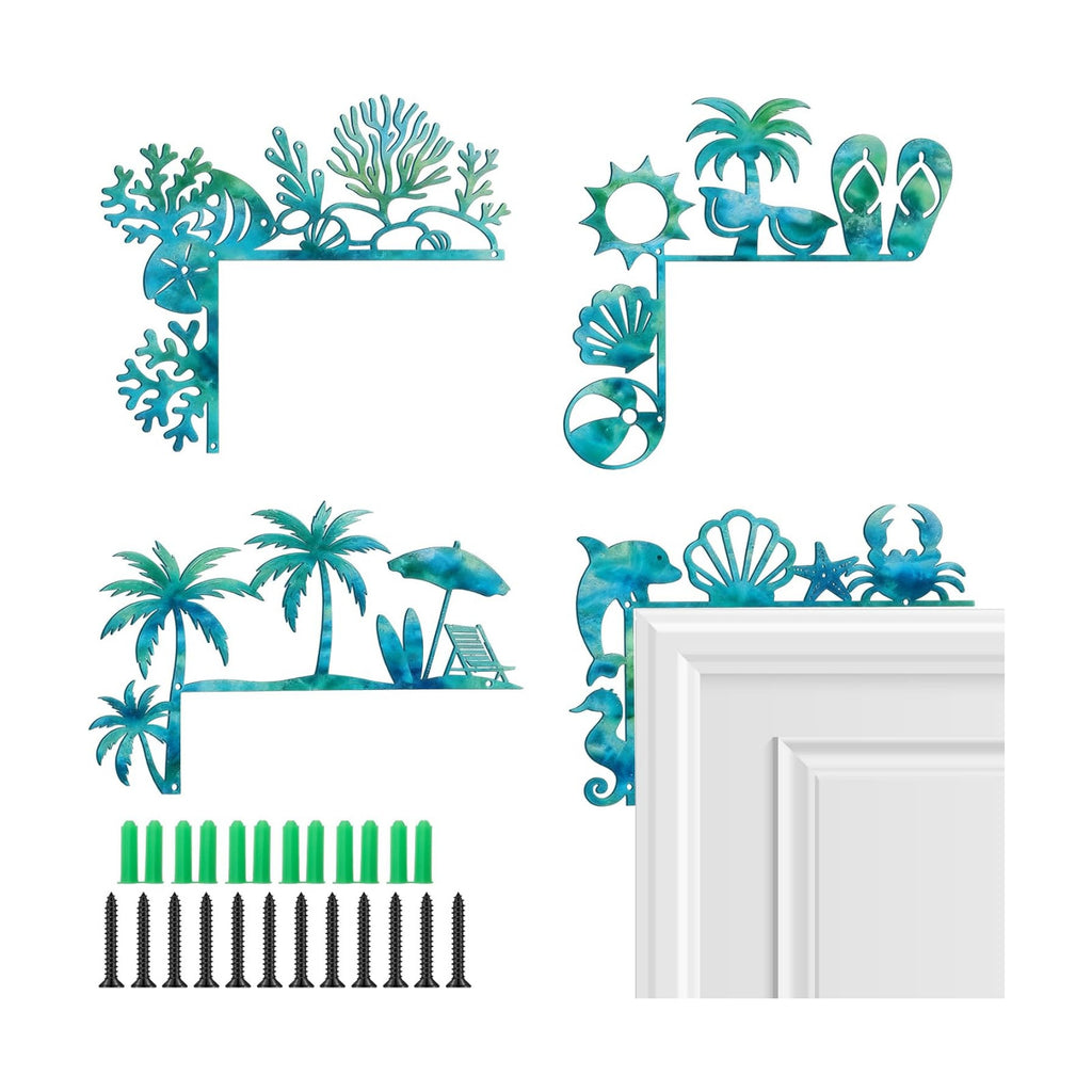 MorningRo 4 Pcs Beach Themed Door Frame Topper Nautical Metal Wall Art