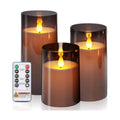 Homemory Gray Flameless Candles, Battery Operated Acrylic LED Pillar Candles with Remote Timer, Realistic Flickering Fake Candles for Home Decor, Wedding, Party, Halloween Decorations, Set of 3