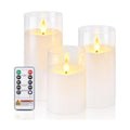 Homemory Pure White Flameless Candles, Battery Operated Acrylic LED Pillar Candles with Remote Timer, Realistic Flickering Fake Candles for Home Decor, Christmas, Wedding, Church, Set of 3