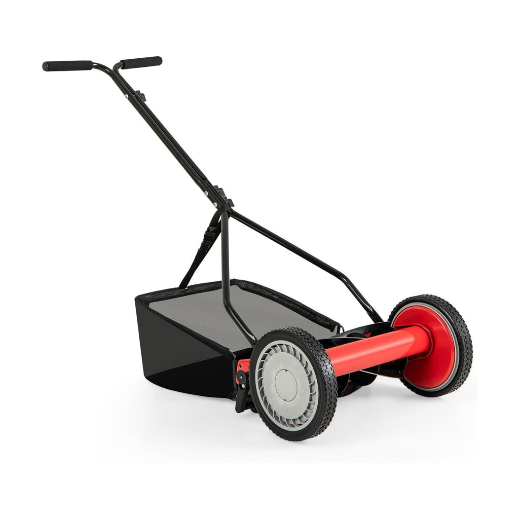 IRONMAX 14 Inch 5-Blade Push Reel Mower, Removable Grass Catcher, Red | 4-Level Adjustable Cutting Heights, Lightweight