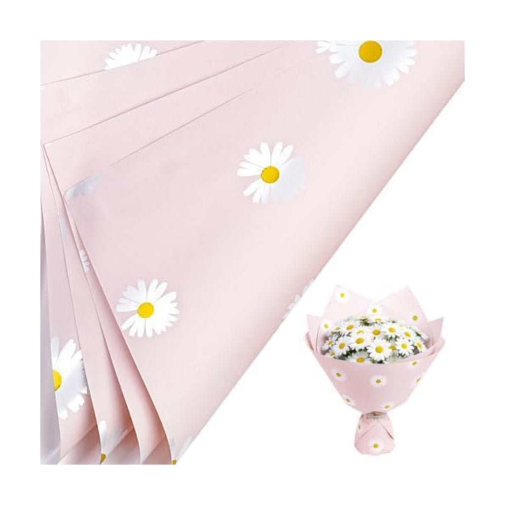 LeZakaa 20 Sheets Pink Daisy Flower Wrapping Paper, Waterproof Florist Daisy Bouquet Wrap, Korean Style Floral Paper for for Birthday, Graduation, Mothers Day, Valentines, 22 x 22 Inches