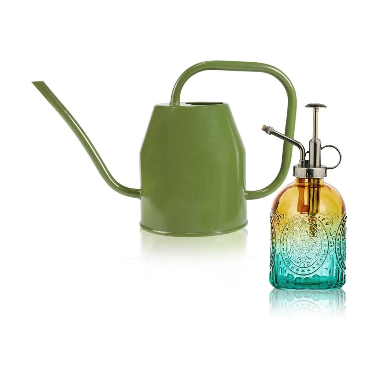35 oz/1000 ml Metal Indoor Small Watering Can with Long Spout for House Plants Decorative, 12 oz/360 ml Glass Plant