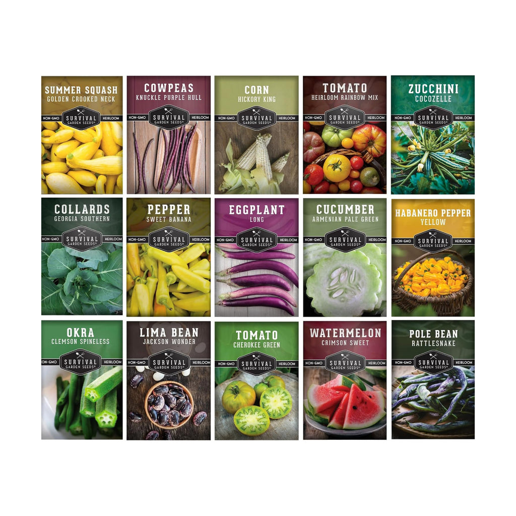 Southern Vegetable Seeds Collection for Planting | 15 Heirloom Heat-Loving Varieties, Okra, Collard Greens, Purple Hull
