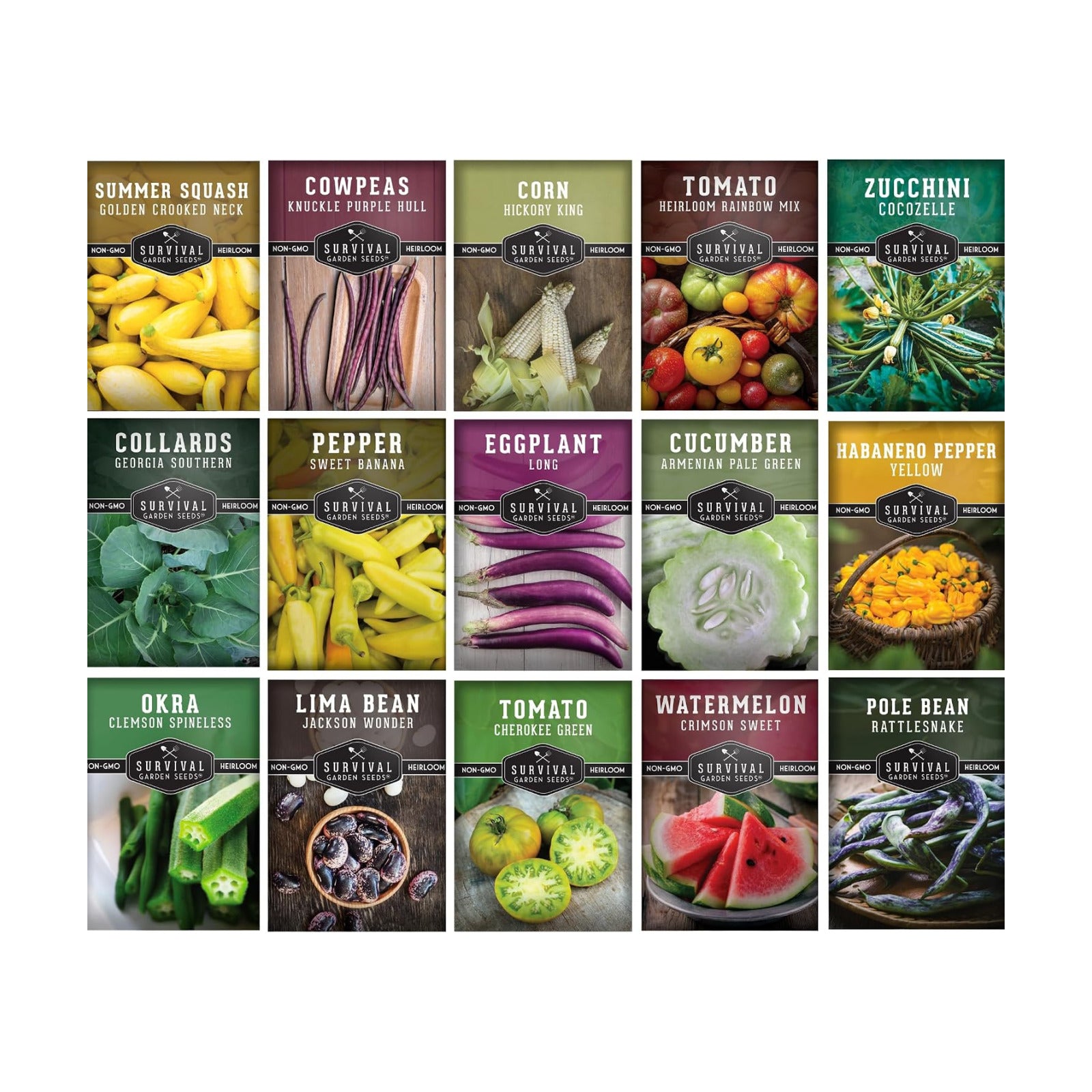 Southern Vegetable Seeds Collection for Planting | 15 Heirloom Heat-Loving Varieties, Okra, Collard Greens, Purple Hull
