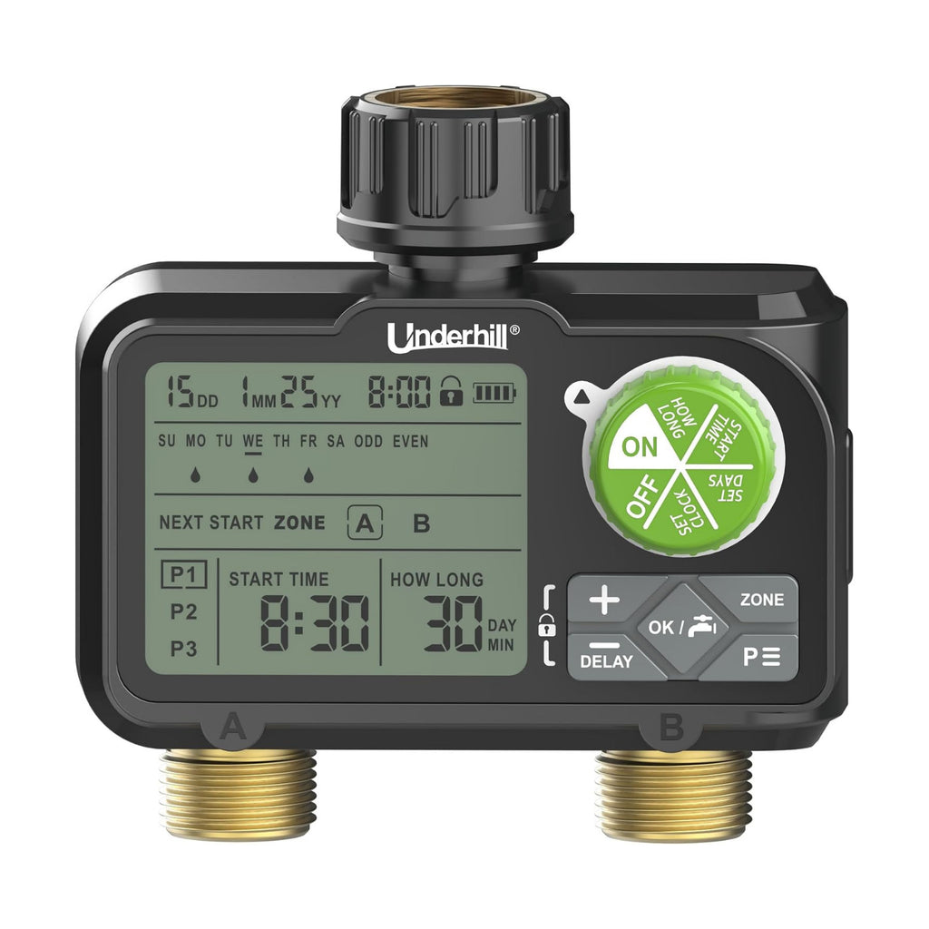 AquaVision Digital Hose Timer, Dual Zone Automatic Garden Water Timer with LCD Display, Programmable Irrigation