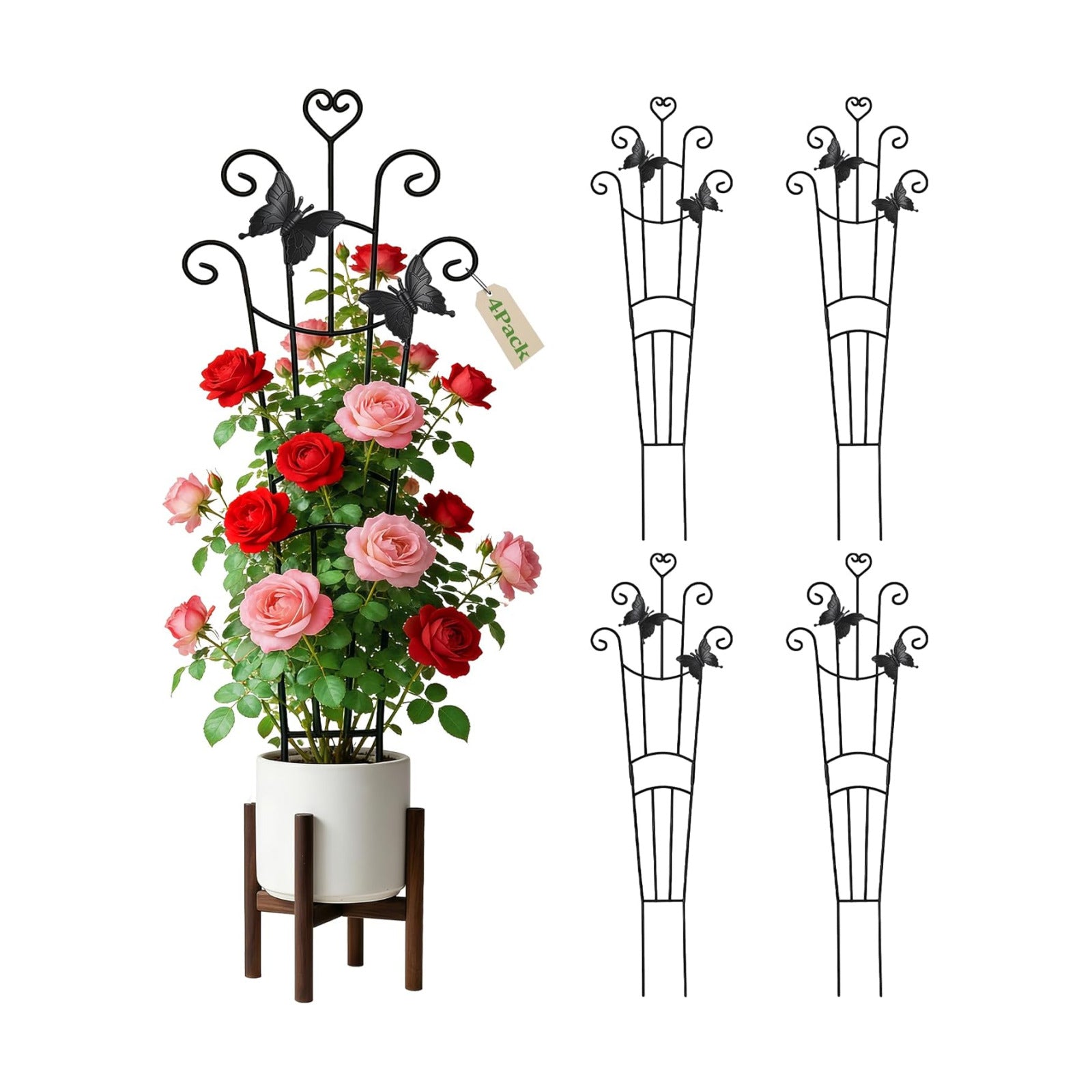 4 Pack Plant Trellis for Climbing Plants Indoor Outdoor, 33 Inch Expandable Metal Trellis for Potted Plants,Flowers